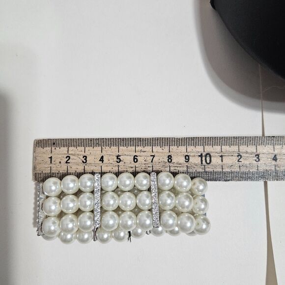 Faux Pearl & Rinestone Stretch Bracelet 18cm 7in Costume Jewlery Set Stones - Picture 5 of 7